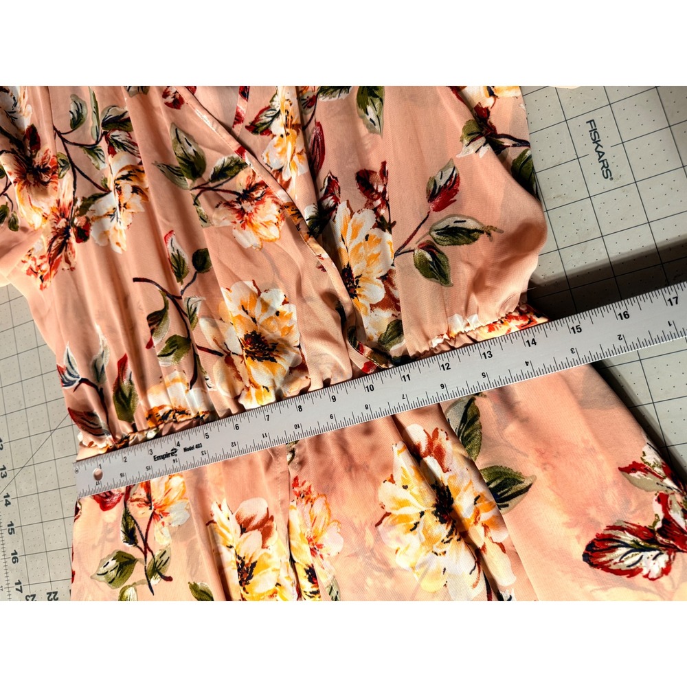 XTAREN Plus Peach Floral Wrap Maxi Dress Long Sleeve 2X - Picture 9 of 10